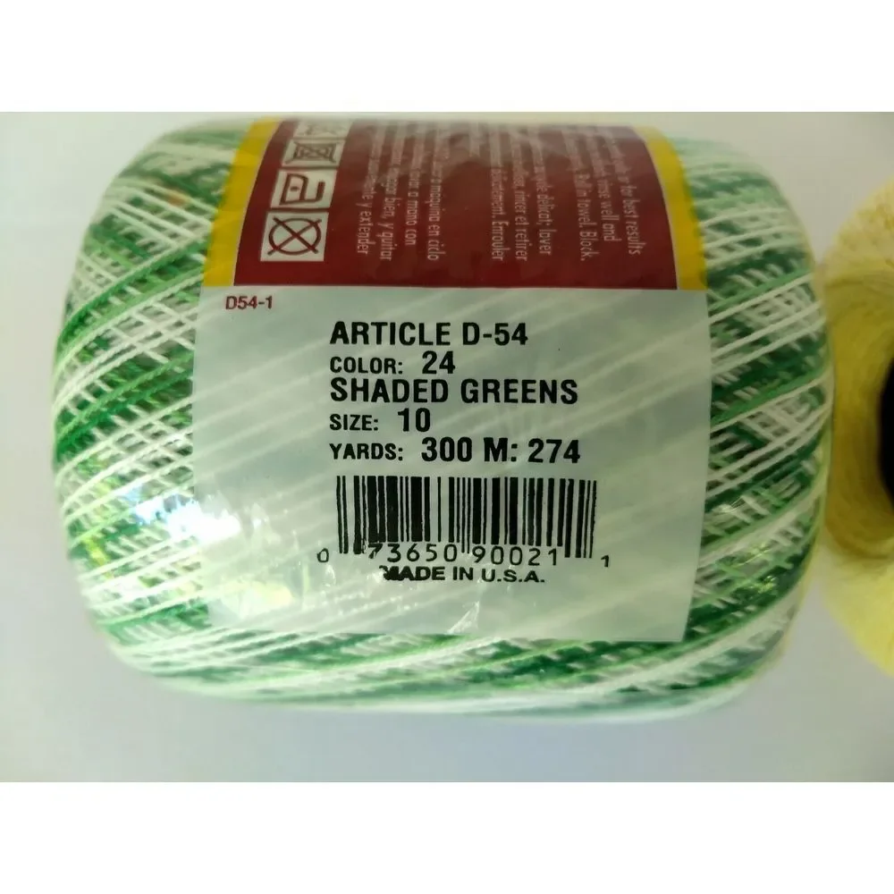 2 South Maid 100% Mercerized Crochet Cotton Colorfast Shaded Green & Soft Yellow